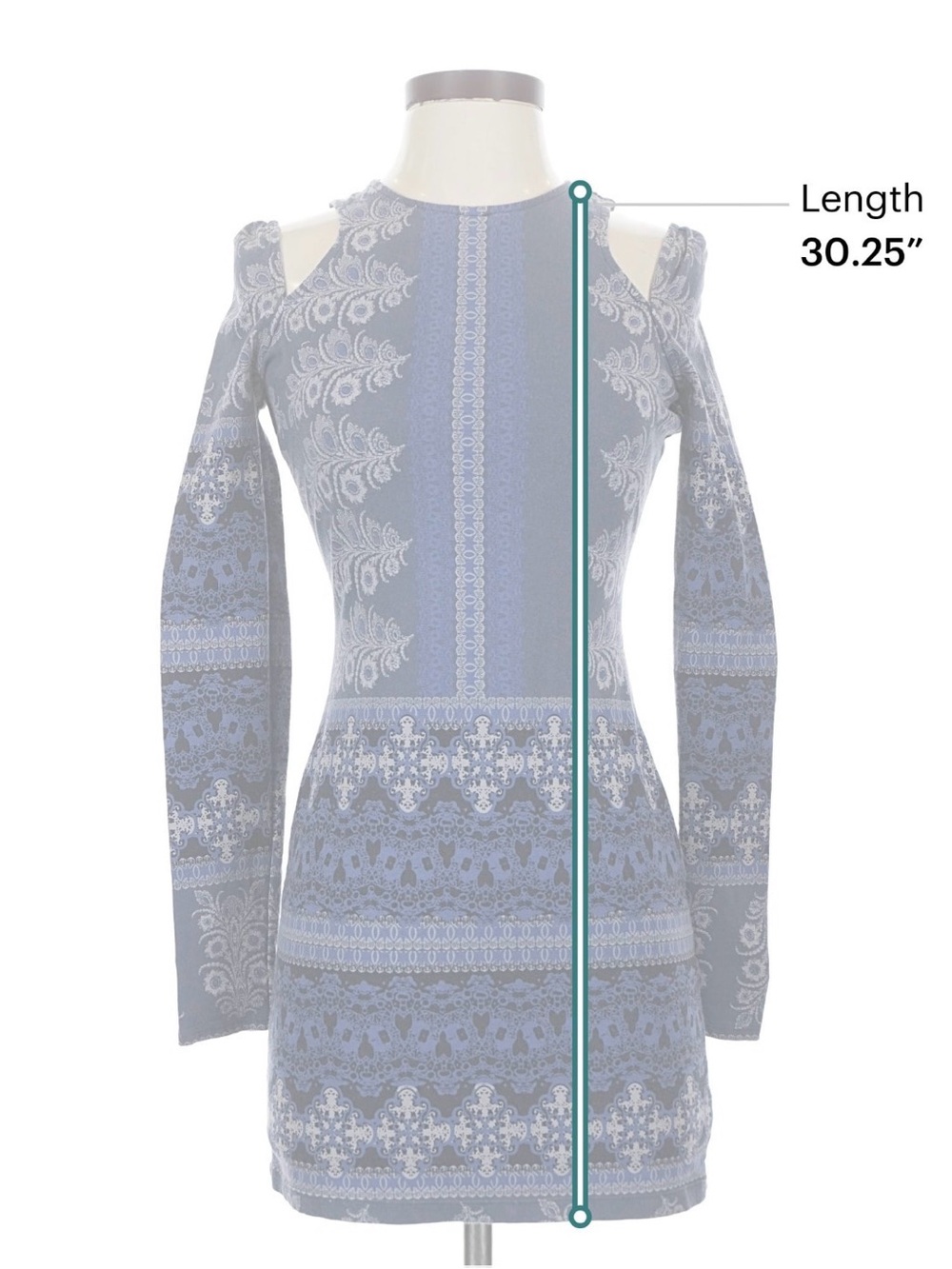 Blue Patterned Cold-Shoulder Mini Dress - Picture 3 of 4